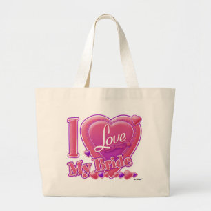 I Love My Bride pink/purple - heart Large Tote Bag