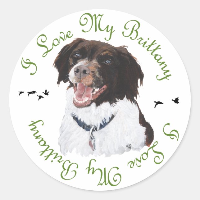I Love My Brittany Classic Round Sticker (Front)