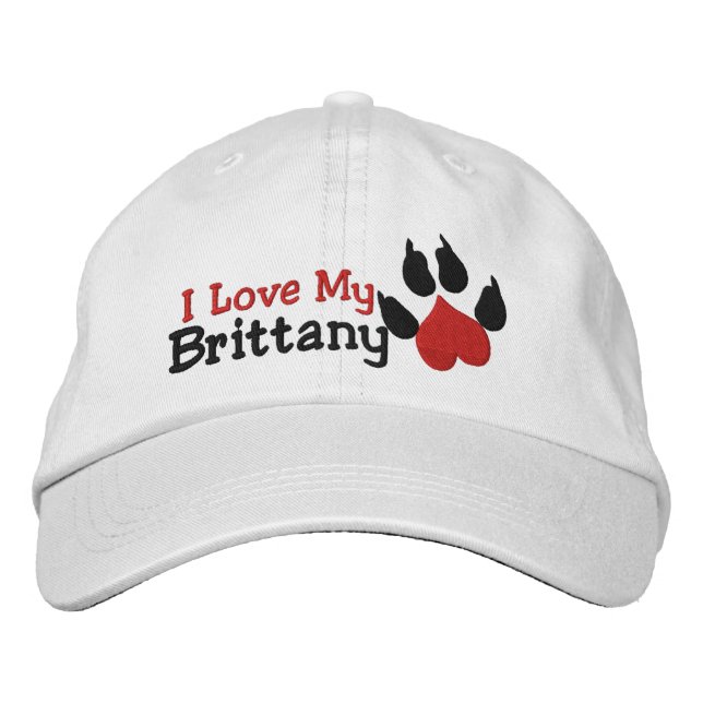 I Love My Brittany Dog Paw Print Embroidered Hat (Front)
