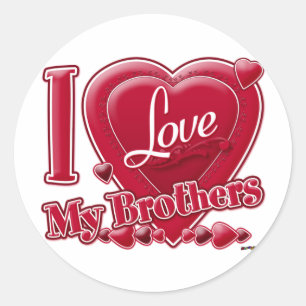 I Love My Brothers red - heart Classic Round Sticker
