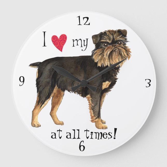 I Love my Brussels Griffon Large Clock (Front)