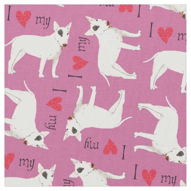 I Love my Bull Terrier Fabric (Close Up)