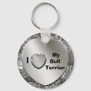 I Love My Bull Terrier Heart Keychain