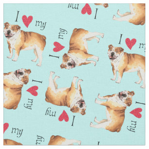 I Love my Bulldog Fabric