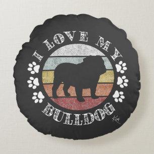 I Love My Bulldog Round Cushion