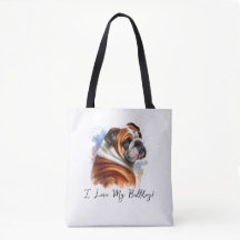 I Love My Bulldog Tote Bag