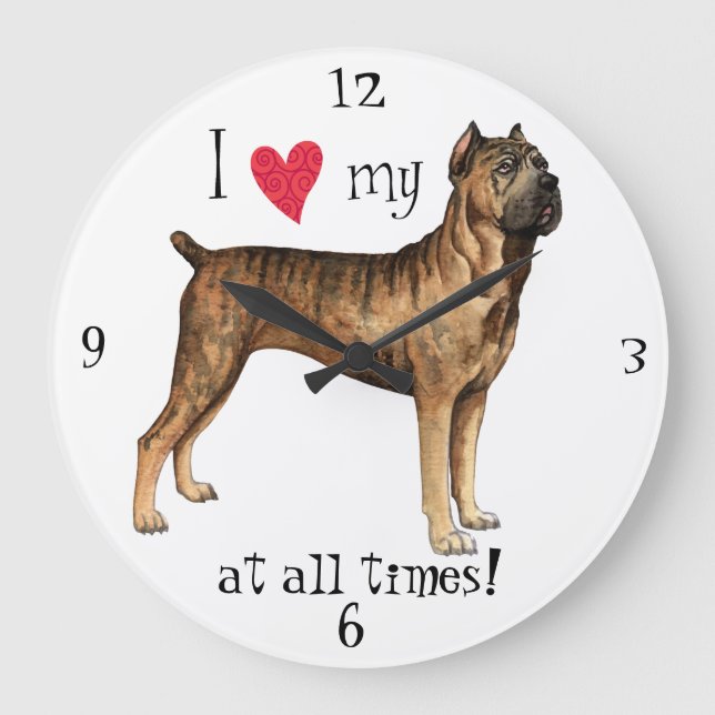 I Love my Cane Corso Large Clock (Front)