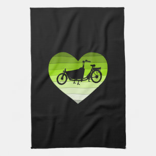 I Love My Cargo Bike- Green Retro Heart Tea Towel