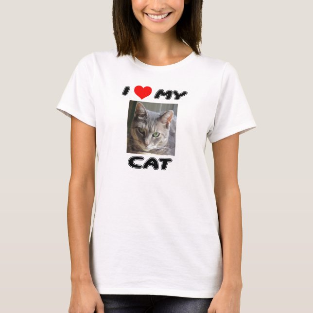 I LOVE MY CAT - ADD YOUR OWN PHOTO - T-SHIRT (Front)