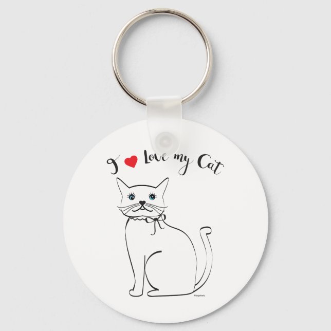 I love my Cat, Cute,Cool Key Ring (Front)