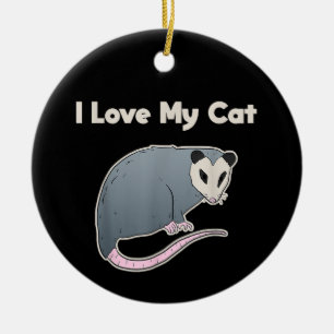 I Love My Cat Funny Opossum Ceramic Tree Decoration
