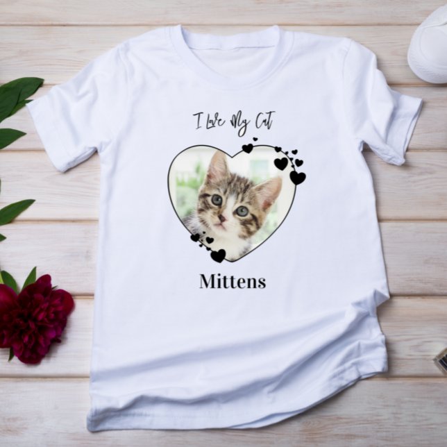 I Love My Cat Personalised Heart Pet Photo T-Shirt (Creator Uploaded)