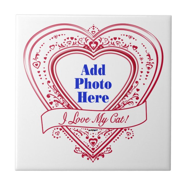 I Love My Cat! Photo Red Hearts Tile (Front)