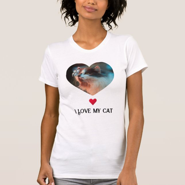 I Love My Cat & Red Heart Art Clip & Custom Photo T-Shirt (Front)