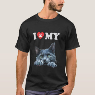 I Love My Cat Russian Blue Kitten Funny Cat Lover T-Shirt