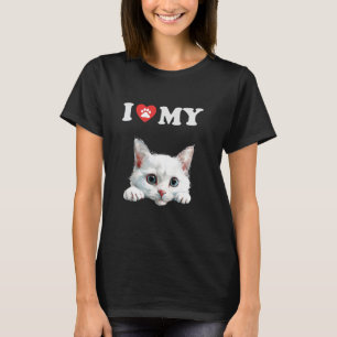 I Love My Cat Russian White Kitten Funny Cat Lover T-Shirt