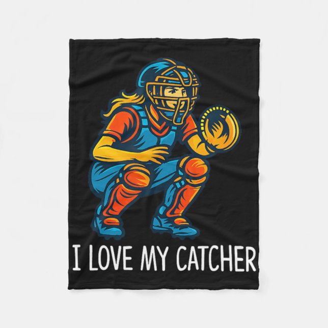I Love My Catcher - Softll Catcher -  Fleece Blanket (Front)