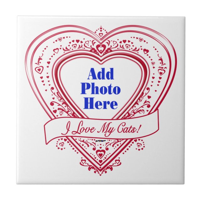 I Love My Cats! Photo Red Hearts Tile (Front)