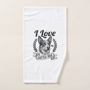 I Love My Cattle Dog Vintage Engraving Design_1 Hand Towel