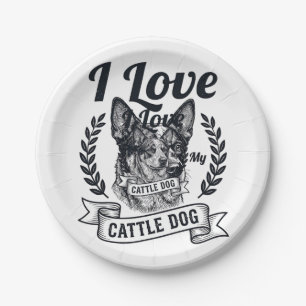I Love My Cattle Dog Vintage Engraving Design_1 Paper Plate