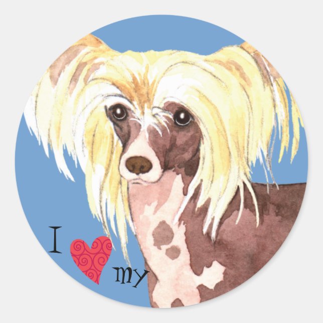 I Love my Chinese Crested Classic Round Sticker (Front)
