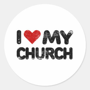 I Love My Church Christian Bible Verse Quote Heart Classic Round Sticker
