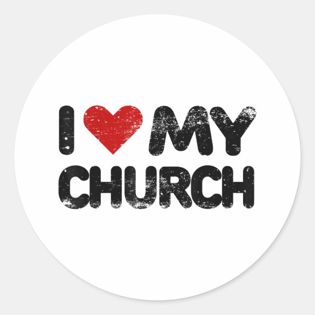 I Love My Church Christian Bible Verse Quote Heart Classic Round Sticker (Front)