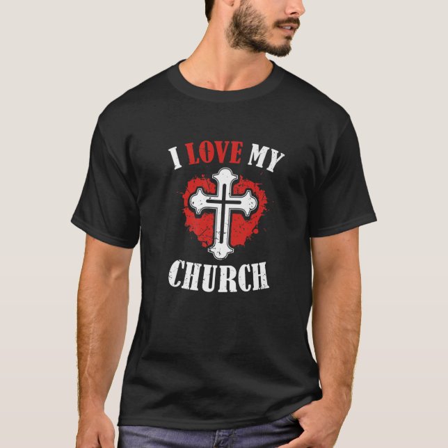 I Love My Church Heart Church Outing Retreat T-Shirt (Front)