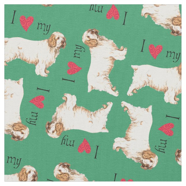 I Love my Clumber Spaniel Fabric (Close Up)