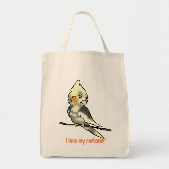 I love my cockatiel grocery baggie tote bag (Front)