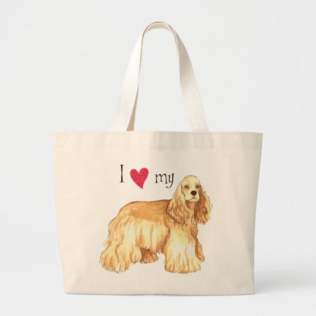 I Love my Cocker Spaniel Large Tote Bag (Front)