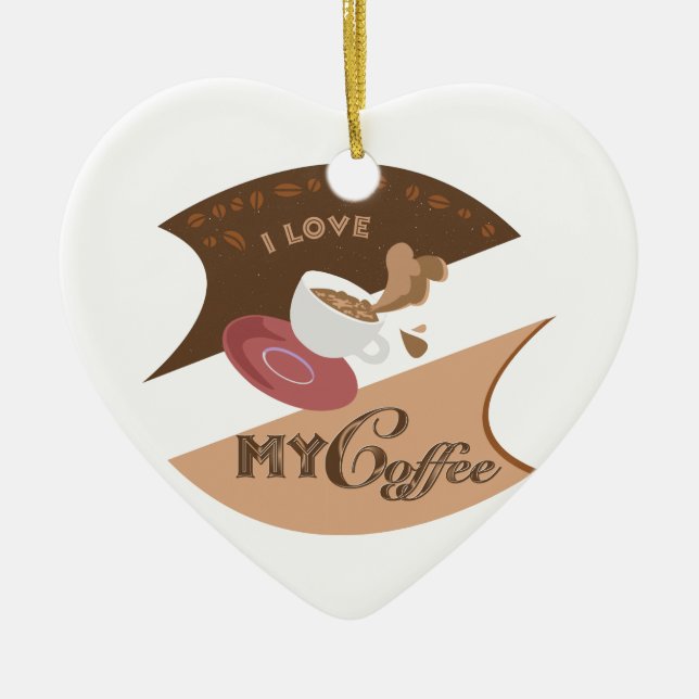 I Love My Coffee Retro Java Ceramic Tree Decoration (Front)