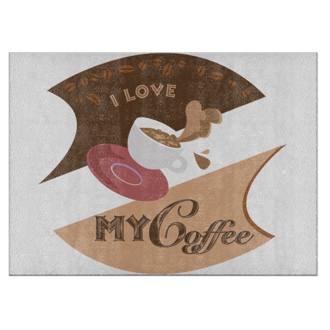 I Love My Coffee Retro Java Cutting Board (Front)