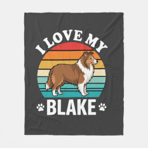 I Love My Collie Dog Retro Sunset Fleece Blanket