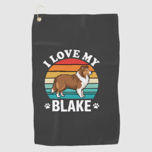 I Love My Collie Dog Retro Sunset Golf Towel