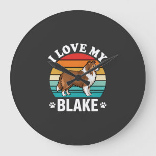 I Love My Collie Dog Retro Sunset Large Clock