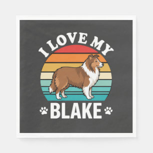 I Love My Collie Dog Retro Sunset Napkin