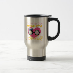 I Love My Cop Penguin Style Travel Mug