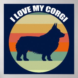 I Love My Corgi Beautiful Retro Sunset Poster