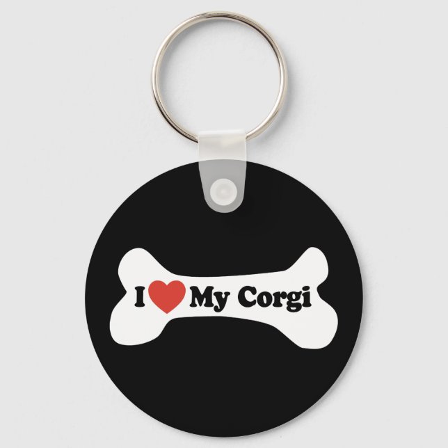 I Love My Corgi - Dog Bone Key Ring (Front)