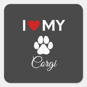 I love my Corgi dog custom text Square Sticker