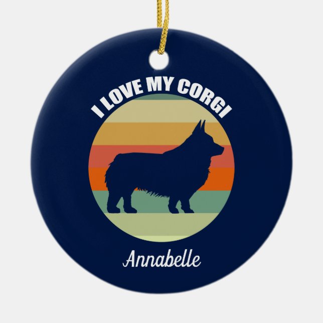 I Love My Corgi Sunset Personalised Christmas Ceramic Tree Decoration (Front)