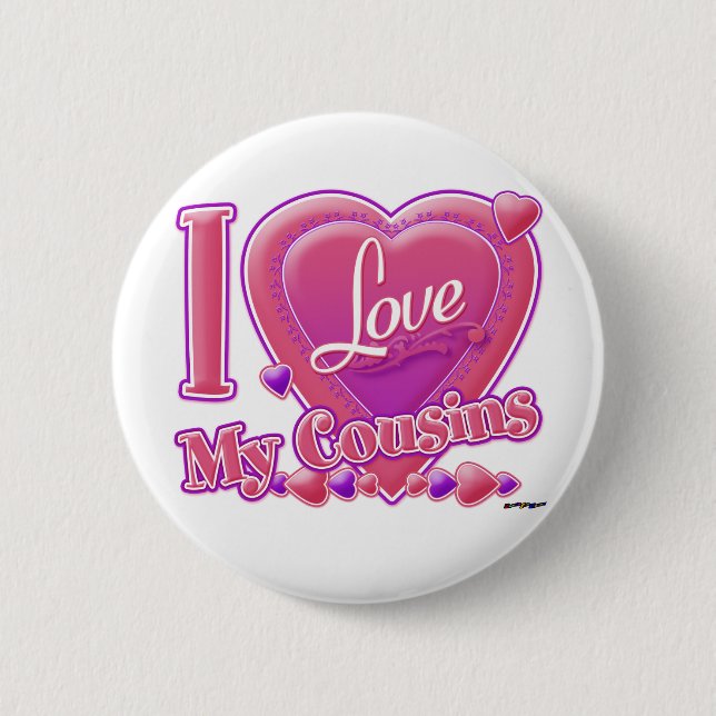 I Love My Cousins pink/purple - heart 6 Cm Round Badge (Front)