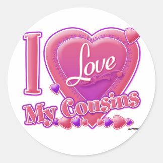 I Love My Cousins pink/purple - heart Classic Round Sticker