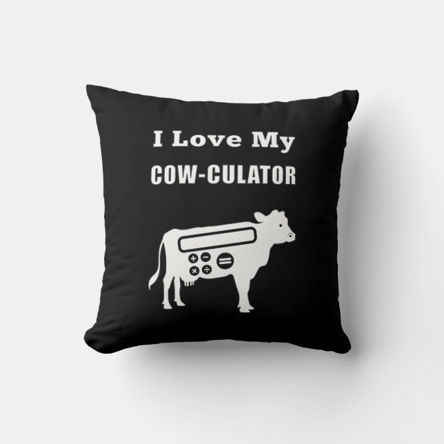 I Love My Cow-culator Funny Math Calculator Pun Cushion (Front)
