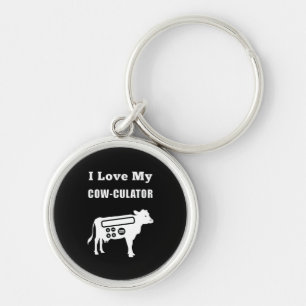 I Love My Cow-culator Funny Math Calculator Pun Key Ring
