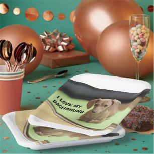 I Love My Cream Dachshund with picture Paper Plate