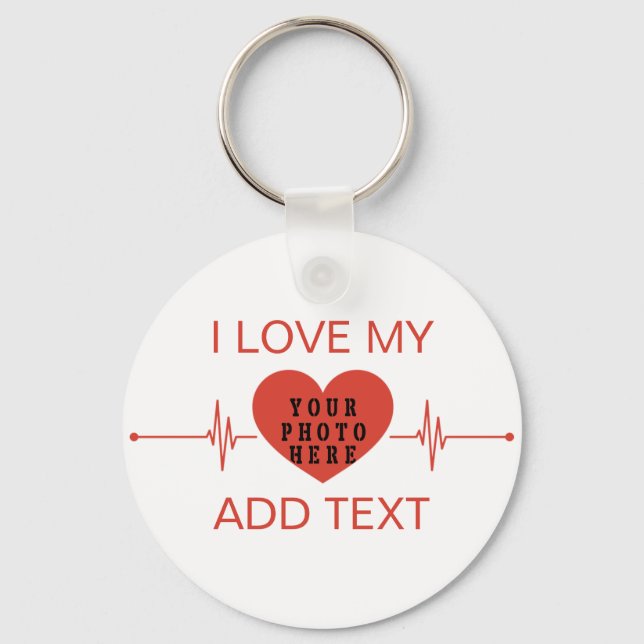 I Love My Custom Text And Photo Red heartbeat Key Ring (Front)