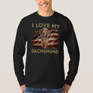 I Love My Dachshund Dad Mum American Flag Dachshun T-Shirt