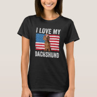 I Love My Dachshund Dad Mum American Flag Weiner D